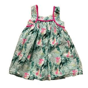Tommy Bahama Green & Pink Tropical Print Girls Dress Size 4T Sleeveless Summer